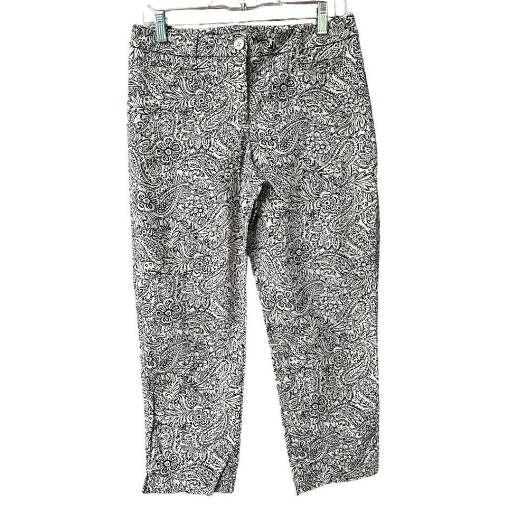 Talbots Petites Women's 8P Pants Floral Paisley Print Cotton Stretch